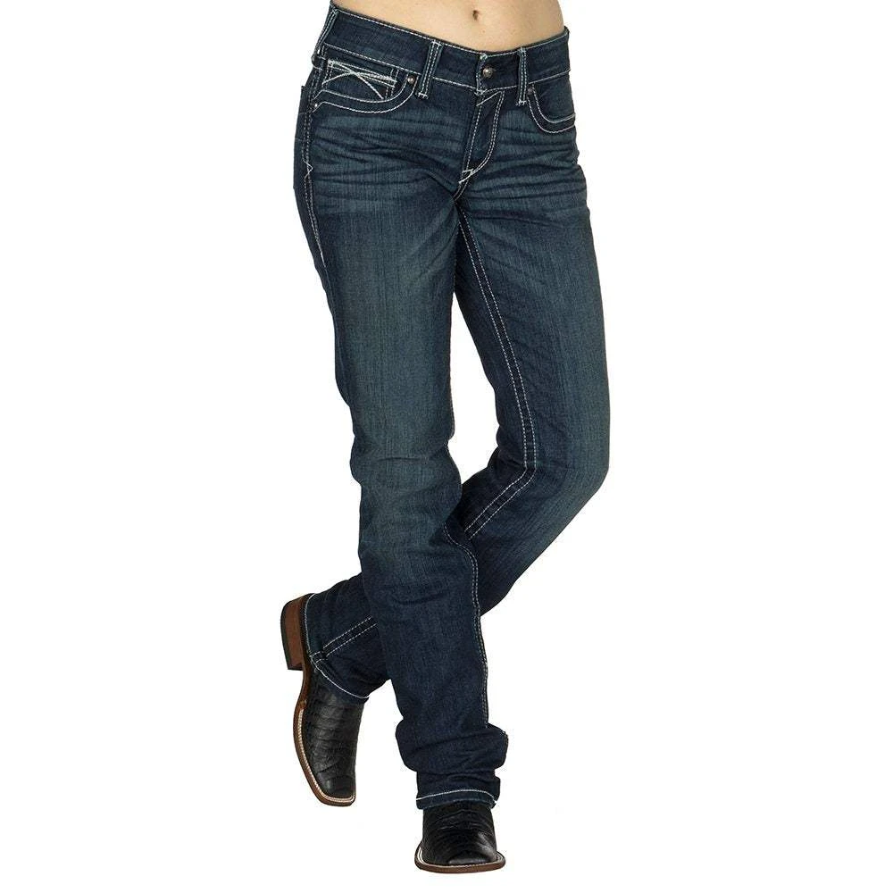 Ariat R.E.A.L. Mid Rise Stretch Icon Stackable Straight Leg Jean - Image 2