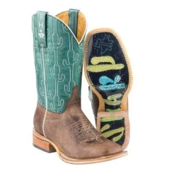 Tin Haul Footwear Womens Brown Puff Cactus Boot 11` Turq Top
