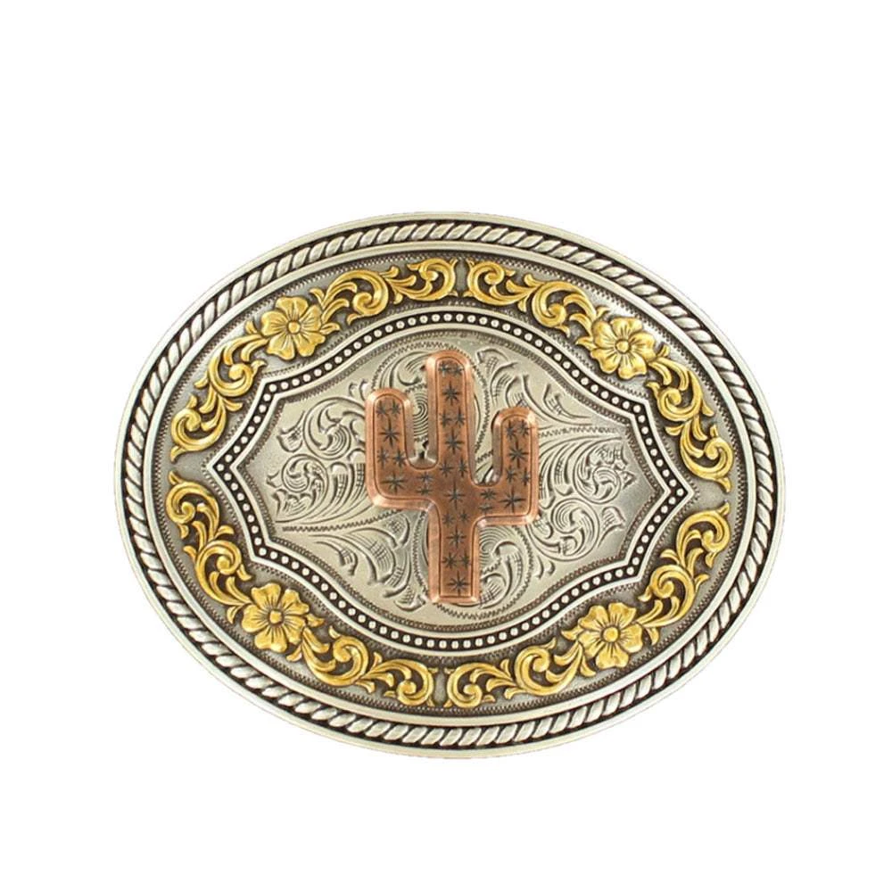 Nocona Belt Buckle With Copper Cactus