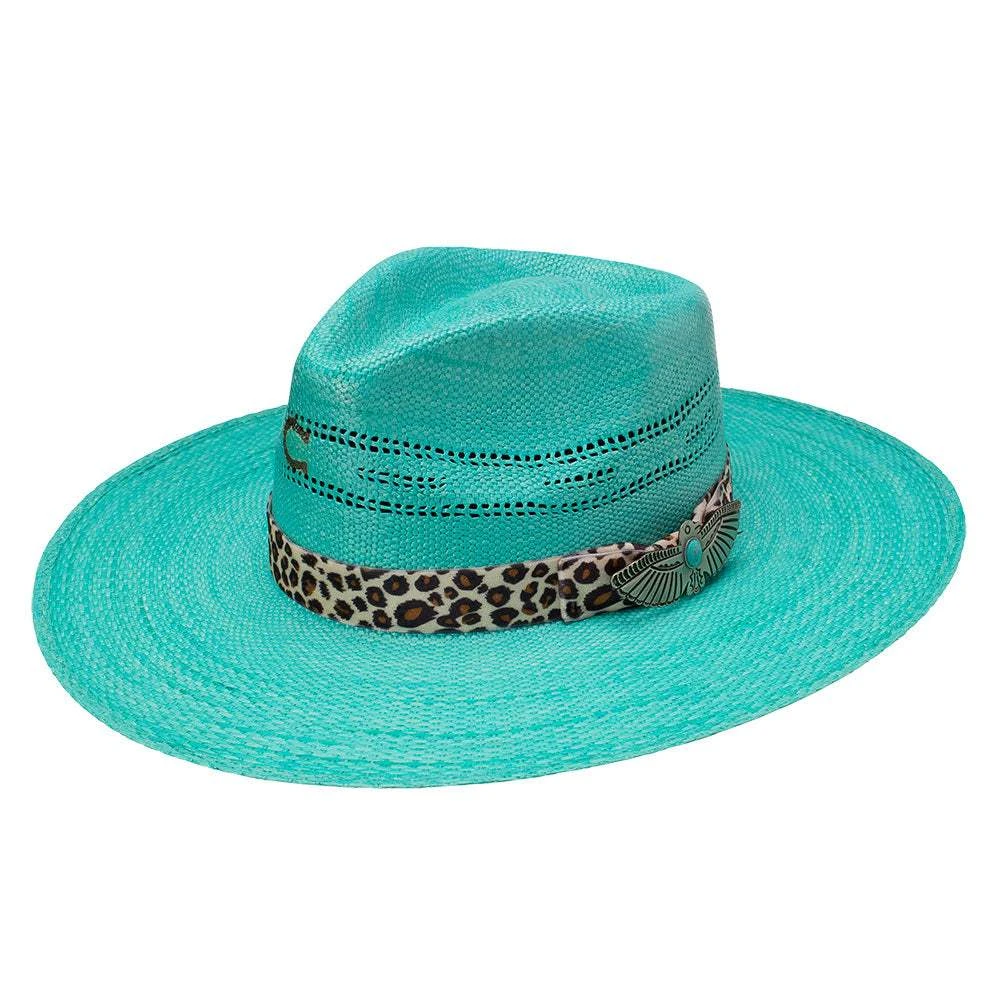Charlie 1 Horse Right Meow 3 3/4in. Turquoise Straw Fashion Hat