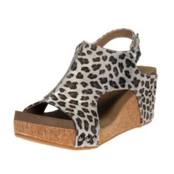 Corkys Footwear Womens Corkys Carley Silver Leopard Wedge Sandal