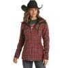 Panhandle Women's Powder River Plaid Print Fleece Jacket With Berber Lining