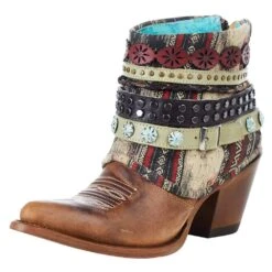 Corral Ladies Corral Honey Studded And Woven Harness Ankle Boot