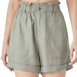 Risen Jeans Women's Sage Paper Bag Elastic Waistband Linen Shorts
