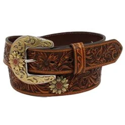 Women's Ariat Floral Tooled Sunflower Concho Belt