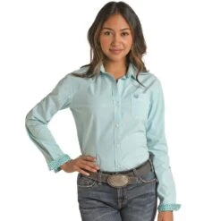 Panhandle Women's Rough Stock By Panhandle Turquoise Stripe Shirt