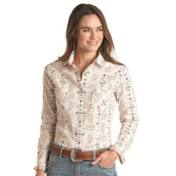Panhandle Women's Aztec Motif Long Sleeve Snap Shirt