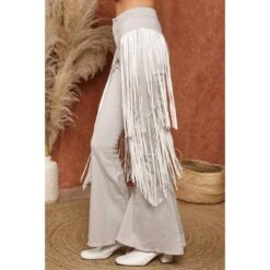 Tiered Fringe Flare Denim Pants