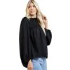 Glam Women's Black Smocked Ruffle Top