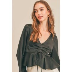 Lush Clothing Women's Satin Sheen Peplum Blouse