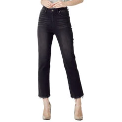 Risen Jeans Women's High Rise Black Crop Jeans