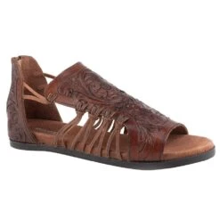 Roper Women's Brown Tooled Leather Sandal