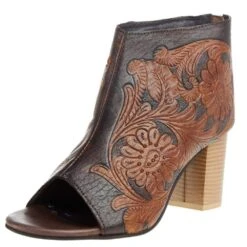 Roper Women`s Tan Black Tooled Heel