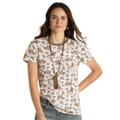 Panhandle Womens White Wagon Print Tee