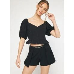 Entro Women's Black Floral Jacquard Top