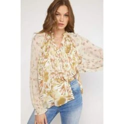 Entro Womens Yellow Mixed Print Top