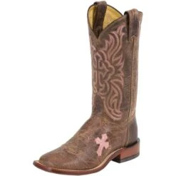 Tony Lama Women's San Saba Pink Cross Inlay Cowgirl Boots