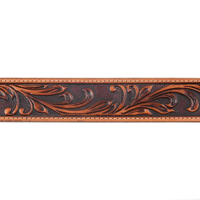 Tony Lama Western Ride Tooled Leather Bronc Buckle Mens Belt 1 1/2in - Image 2
